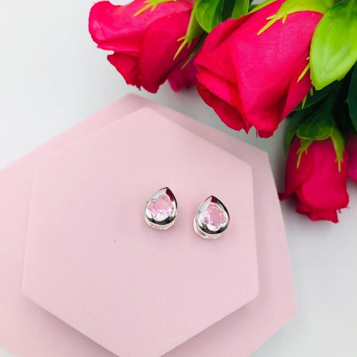 Brinco Argola com Zirconia Rosa