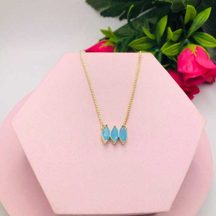 Colar Corrente Veneziana com Zirconia Azul