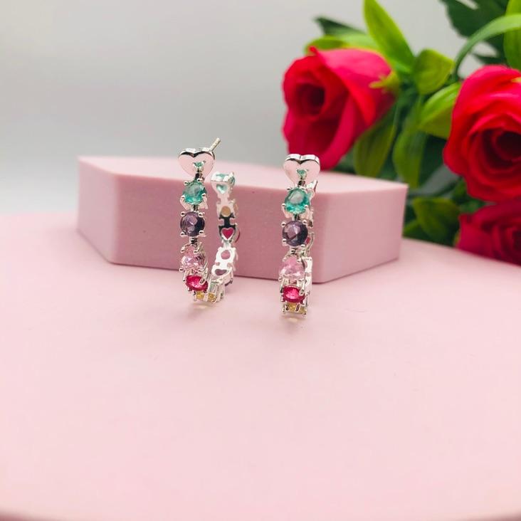 Brinco Argola Cravejado Colorida