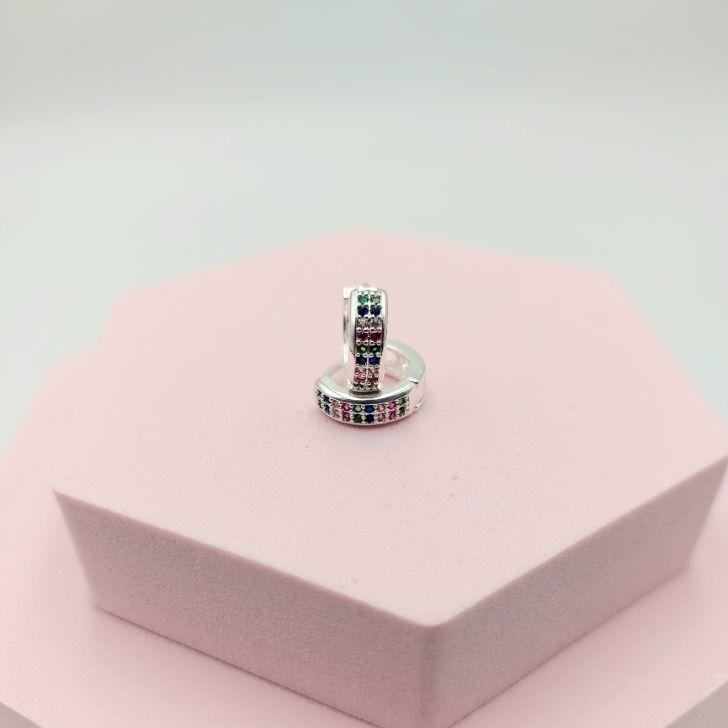 Brinco Argola de Click com Zirconias Coloridas