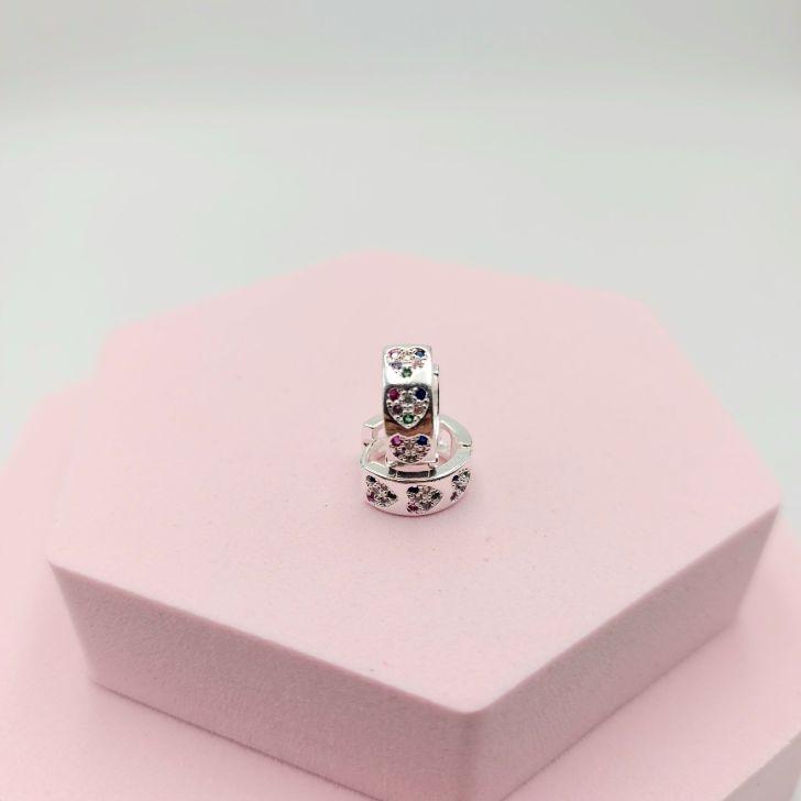 Brinco Argola de Click Coração com Zirconias Coloridas