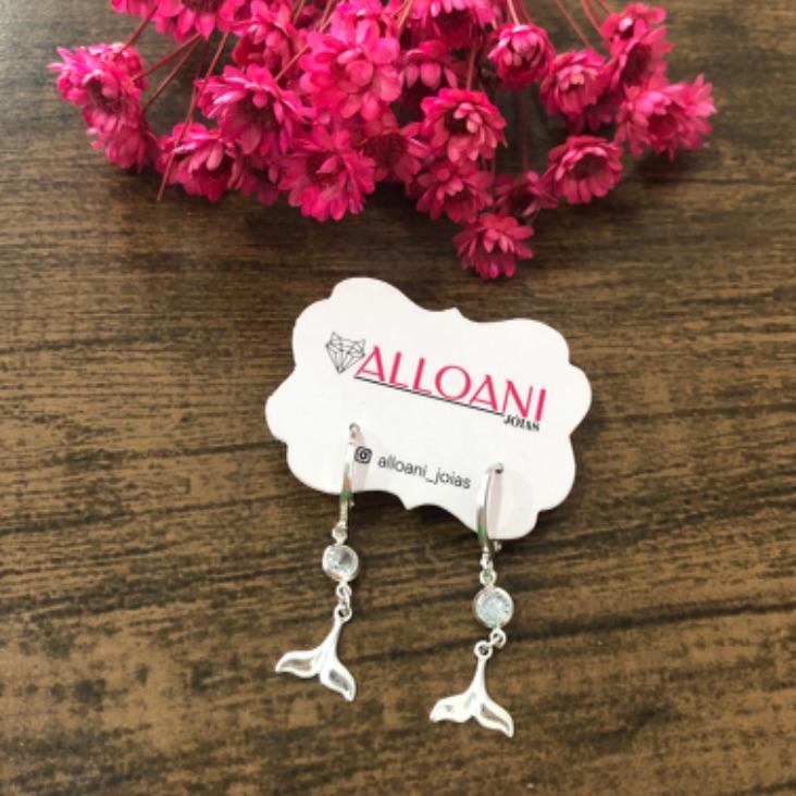 Brinco Argola Ponto de Luz e Pingente Rabo de Sereia