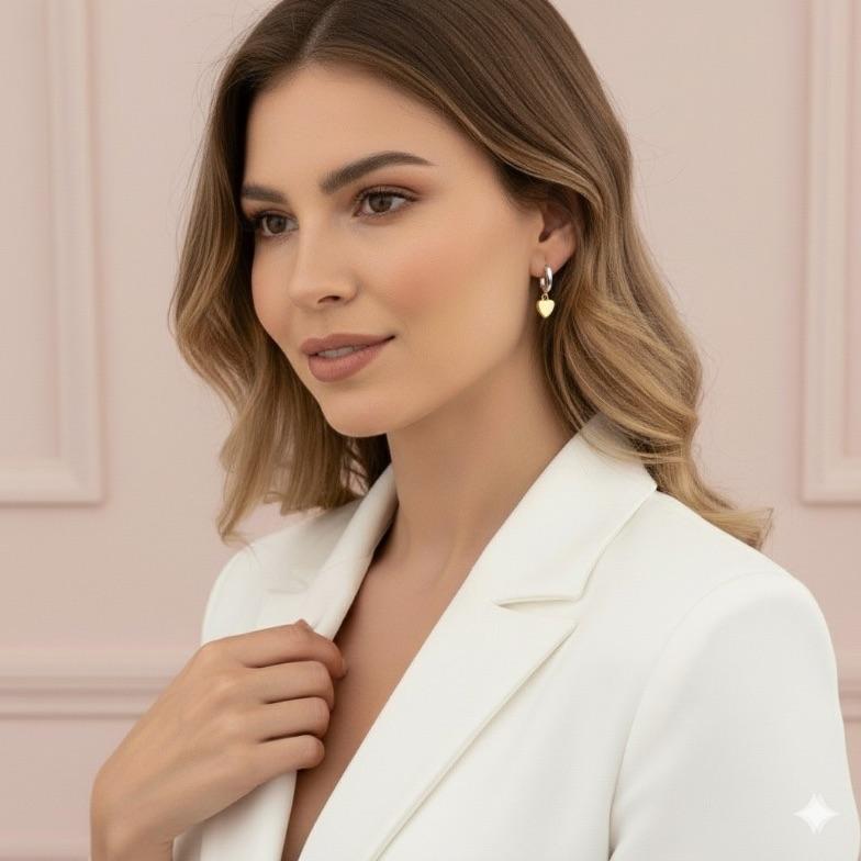 Brinco Argola Prata com Coração Ouro