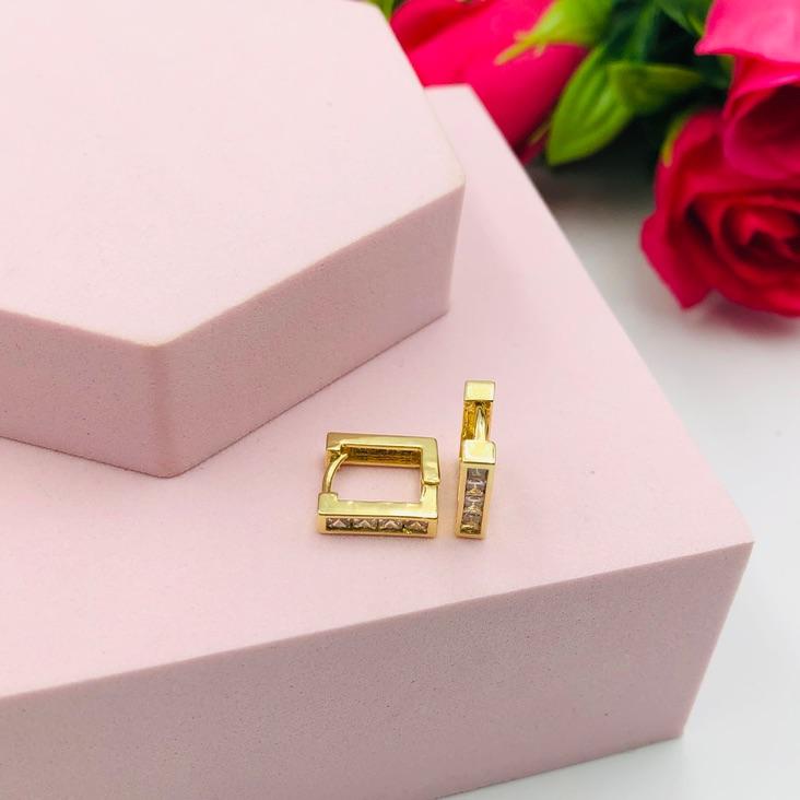 Brinco Argola Quadrada Cravejada