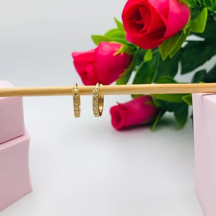 Brinco Argola Redonda Cravejada Fina