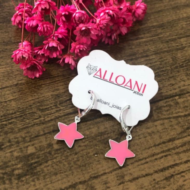 Brinco Argolinha Click com Estrela Rosa