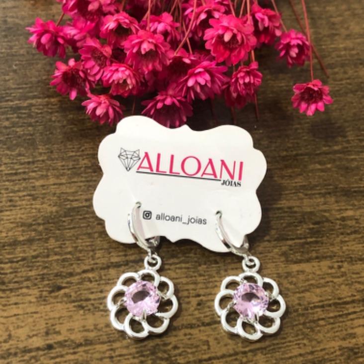 Brinco Argolinha com Flor Zirconia Rosa