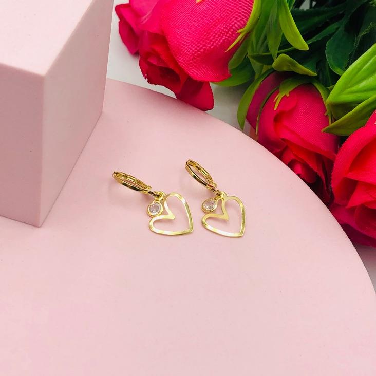 Brinco Argolinha com Pingente Coração e Ponto de Luz