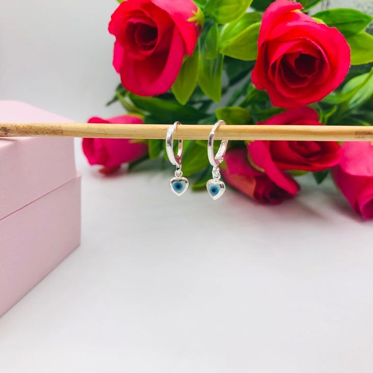 Brinco Argolinha Coração Olho Grego P