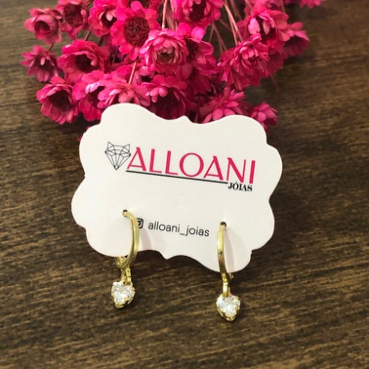 Brinco Argolinha de Click com Pingente Coração Pequeno