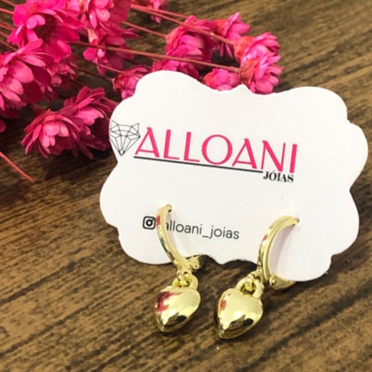 Brinco Argolinha de Click com Pingente de Coração