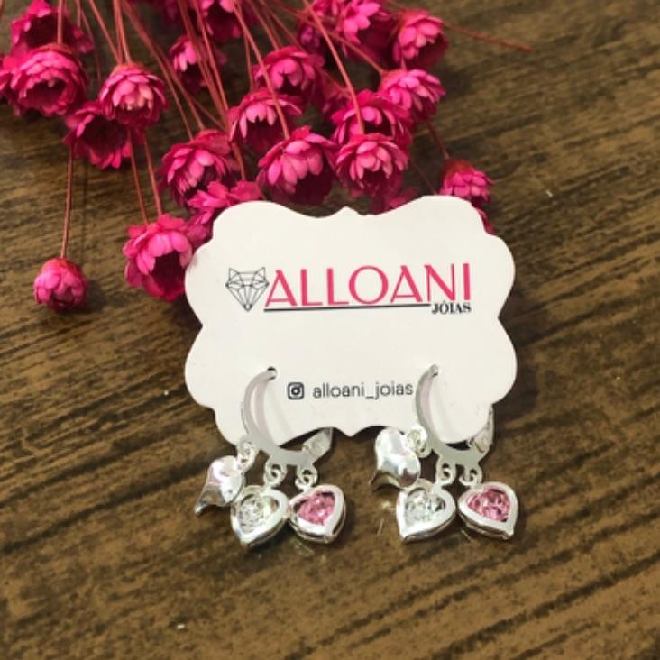 Brinco Argolinha de Click com Pingentes de Coração