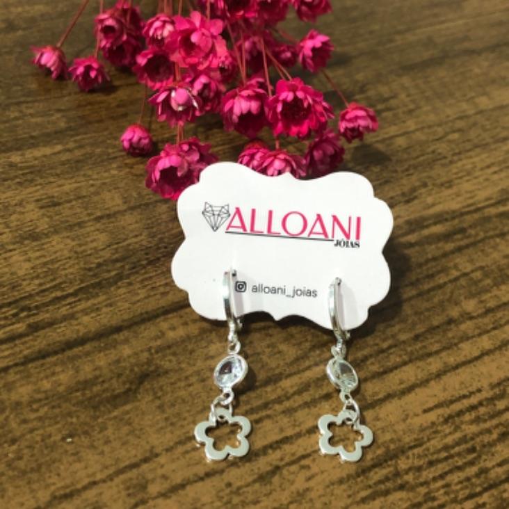 Brinco Argolinha de Click com Ponto de Luz e Flor