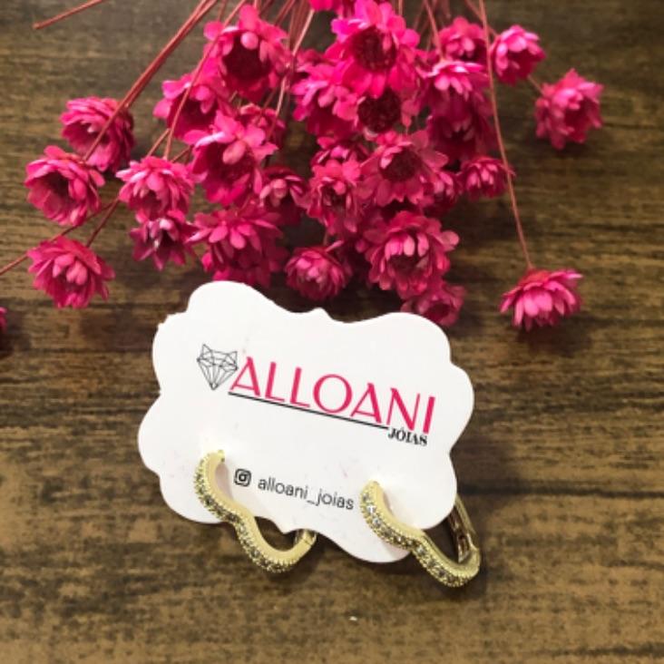 Brinco Argolinha de Click Coração Cravejado