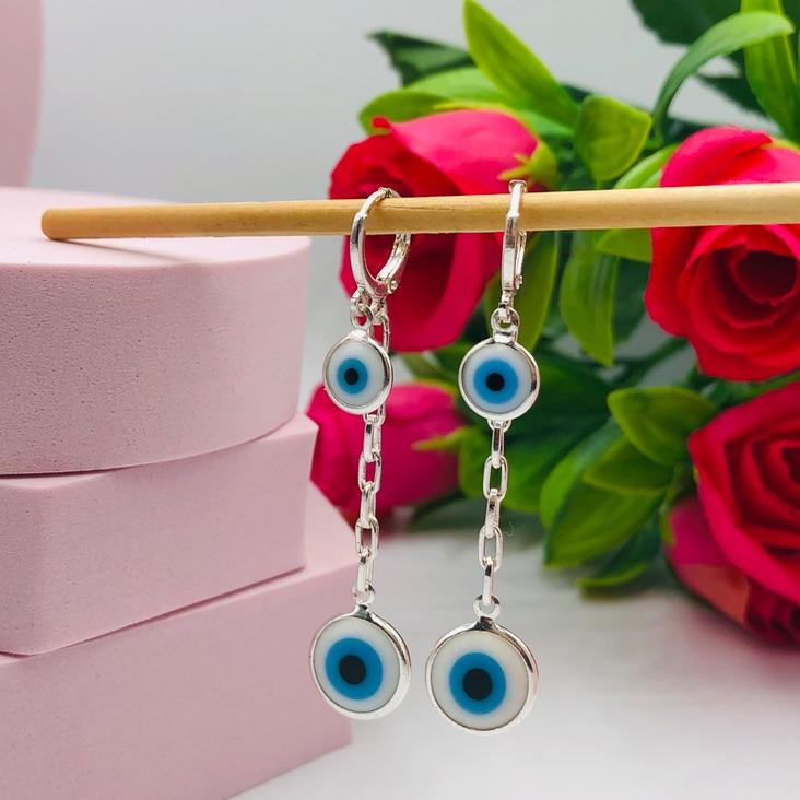 Brinco argolinha dupla de click com olho grego