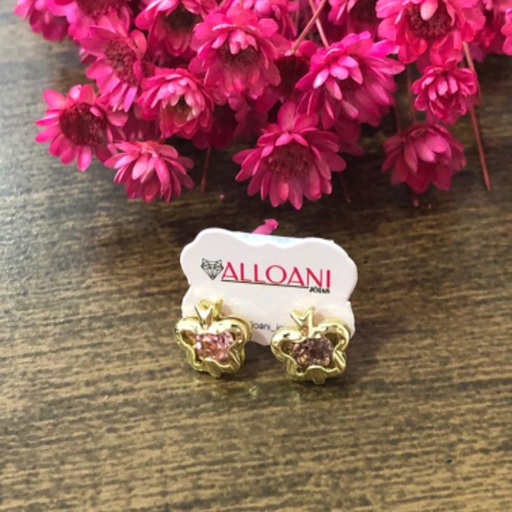 Brinco Borboleta com Pedra Rosa