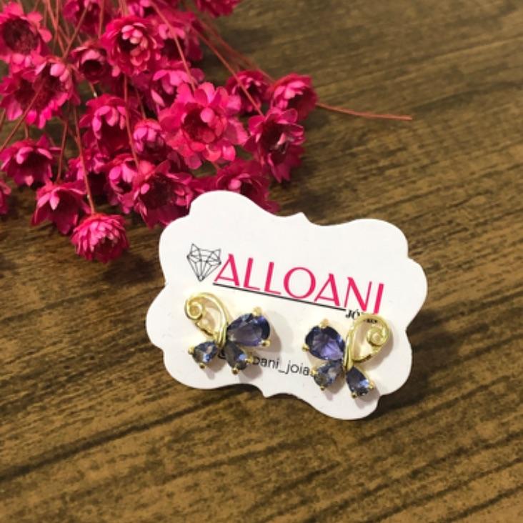 Brinco Borboleta com Pedras Roxas