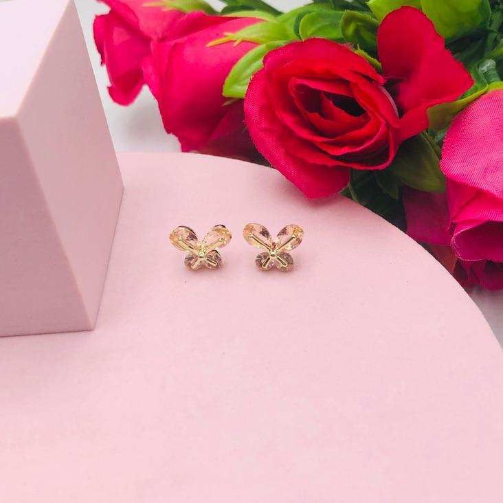 Brinco Borboleta com Pedras Salmão