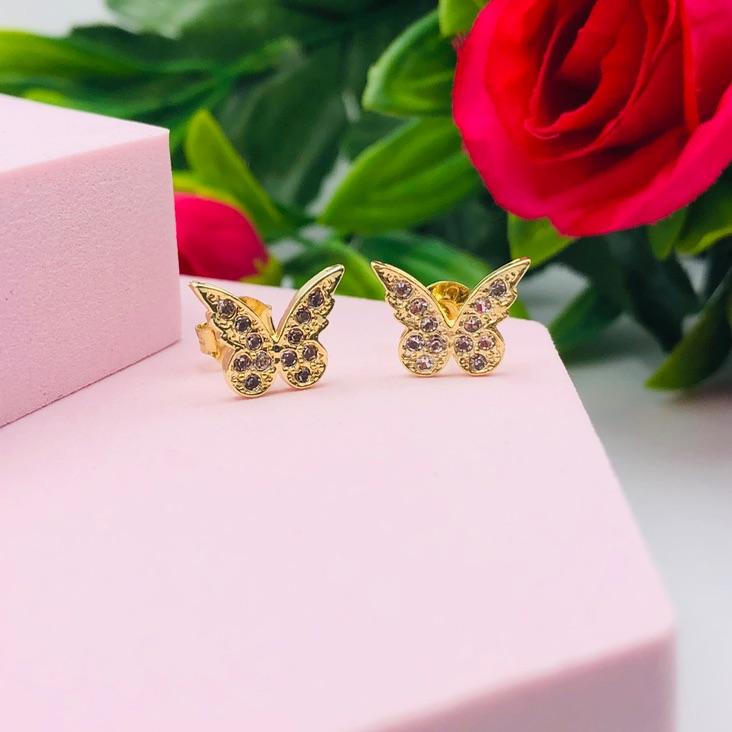 Brinco Borboleta Cravejado