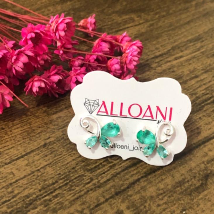 Brinco Borboleta Cravejado de Pedras Verdes