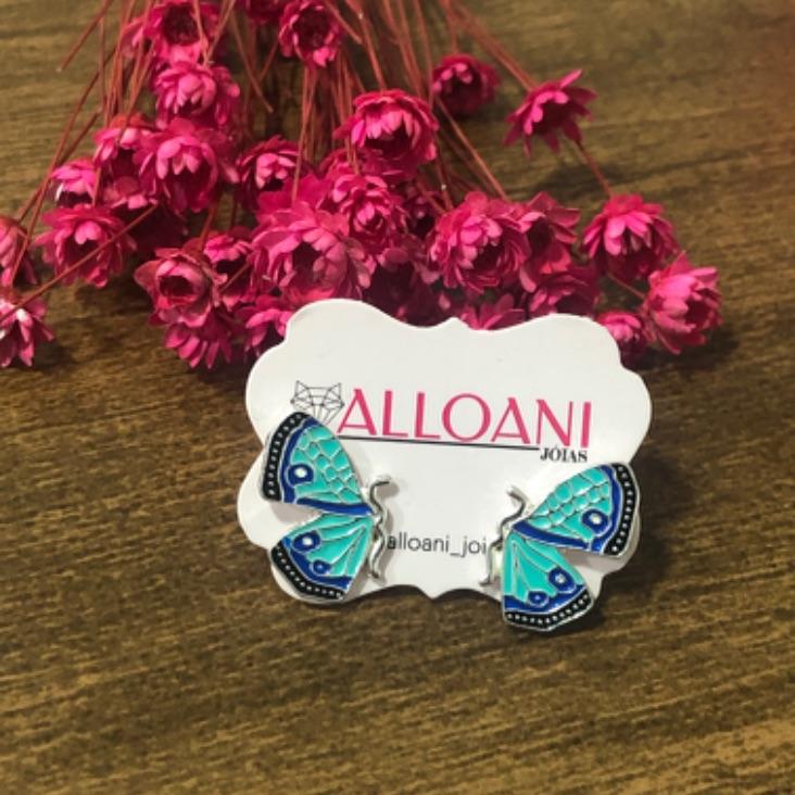 Brinco Borboleta Resinada Verde com Azul