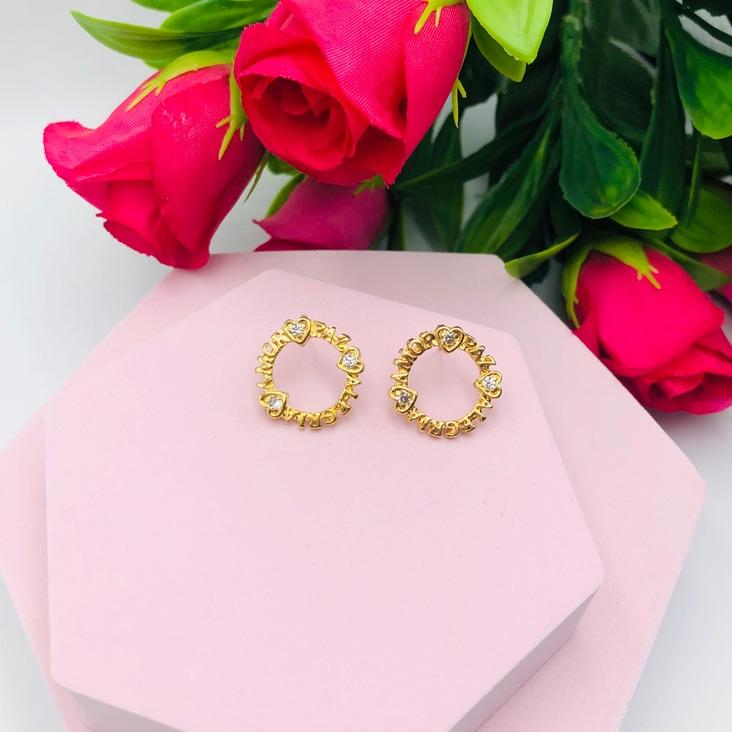 Brinco Círculo com Palavras Paz Amor Alegria