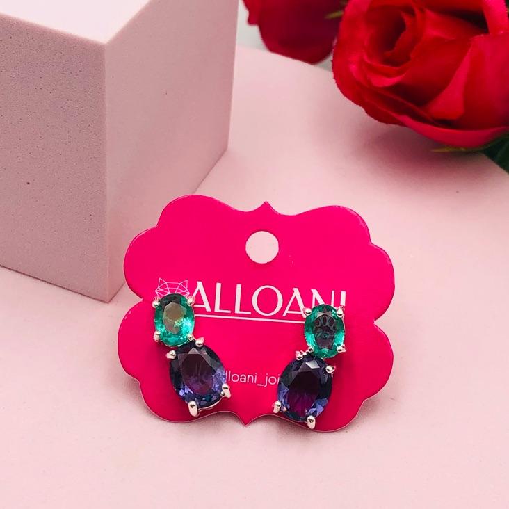 Brinco com Pedra Roxa e Verde