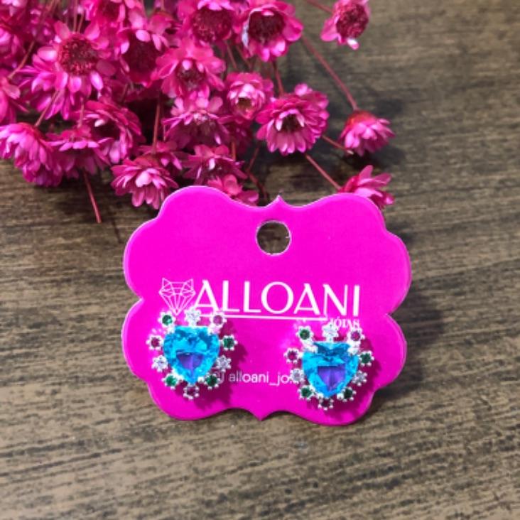 Brinco Coração Azul com Zirconias Coloridas