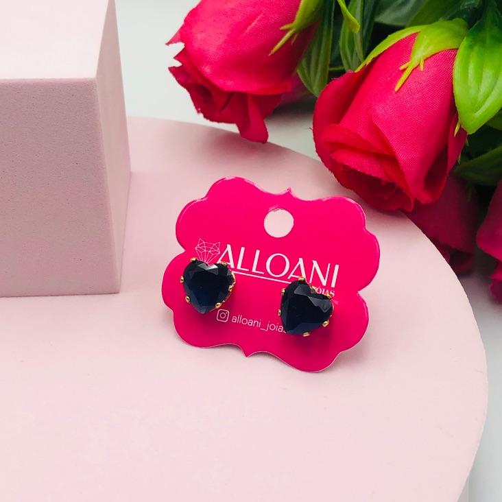 Brinco Coração com Pedra Azul