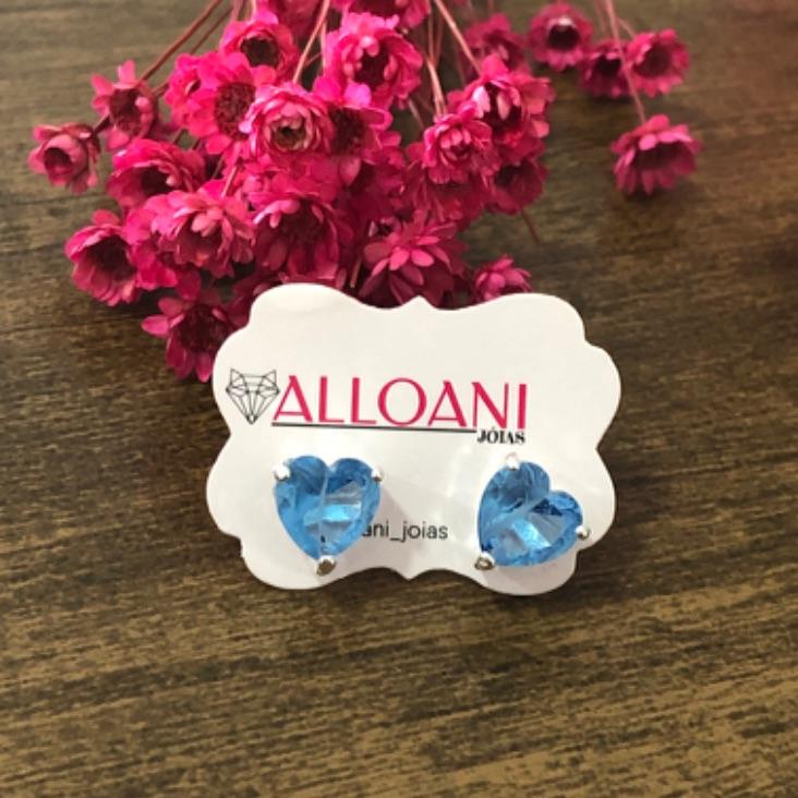 Brinco Coração com Pedra Azul