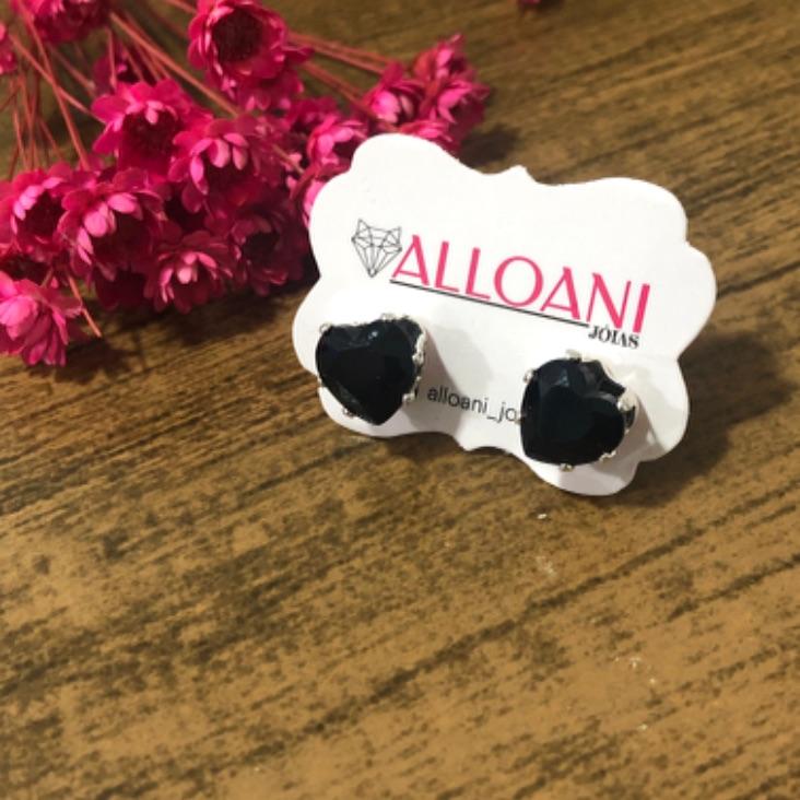 Brinco Coração com Pedra Preta