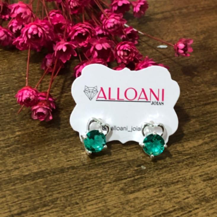 Brinco Coração com Pedra Verde