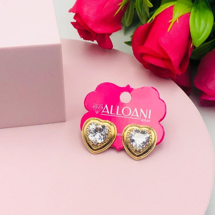 Brinco coração com Zirconia