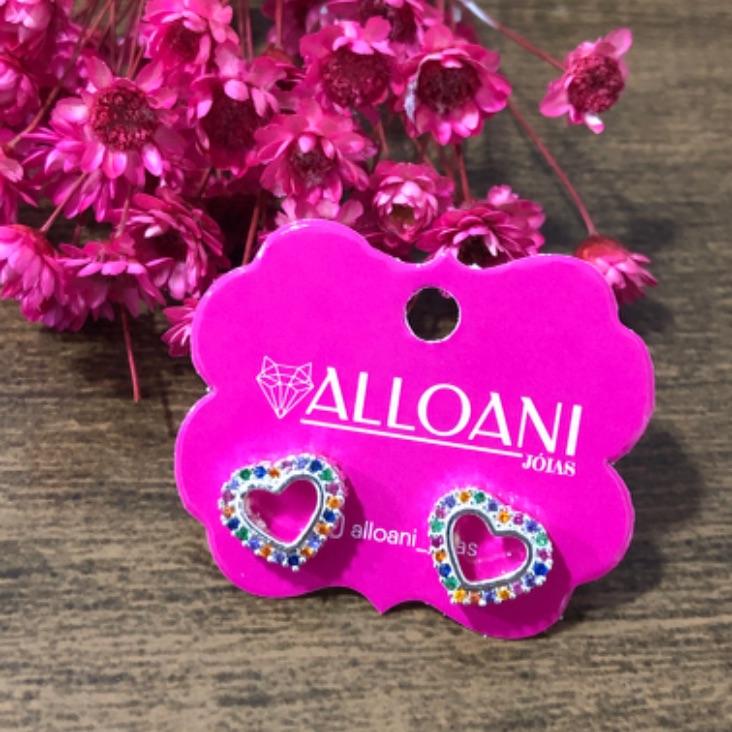 Brinco Coração com Zirconias Coloridas