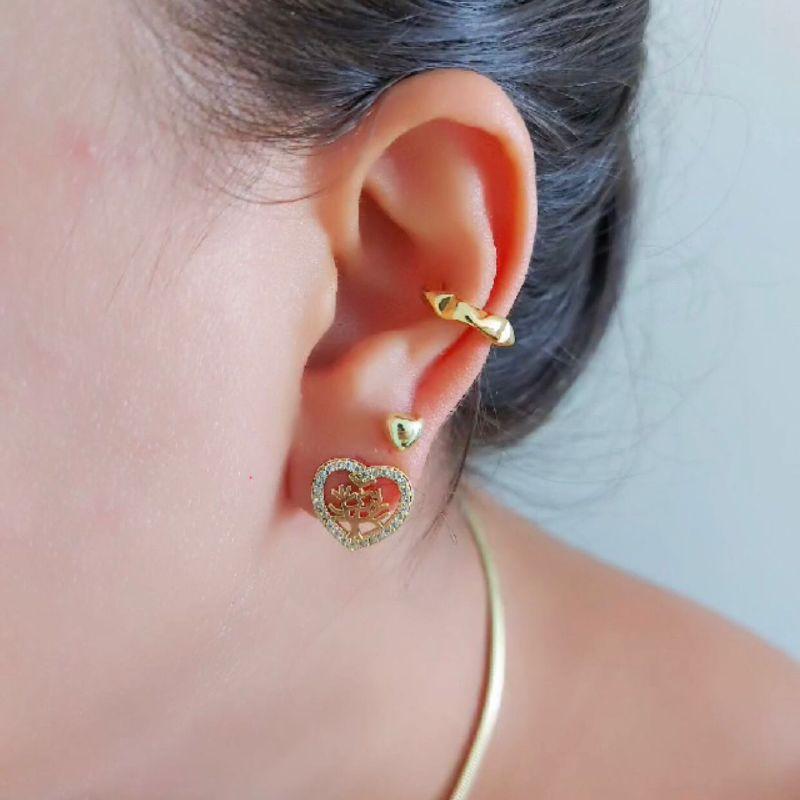 Brinco coração cravejado com árvore da vida