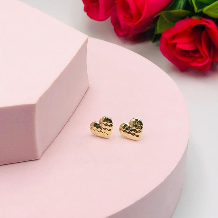 Brinco Coração Efeito Quadriculado