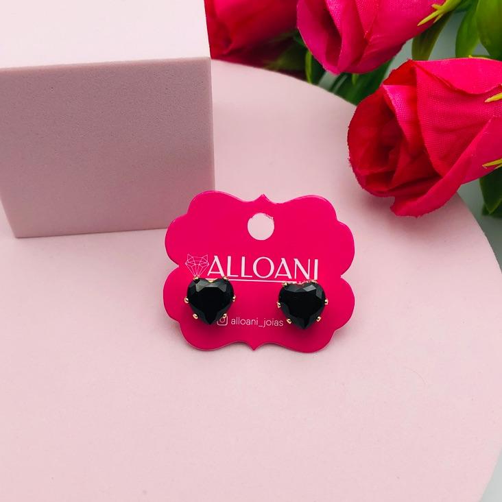 Brinco coração pedra preta