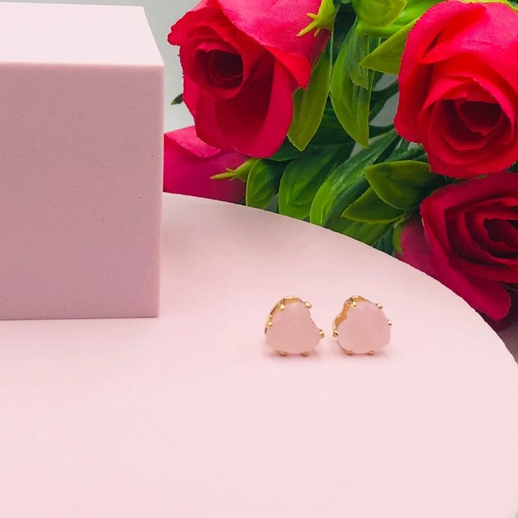 Brinco coração rosa