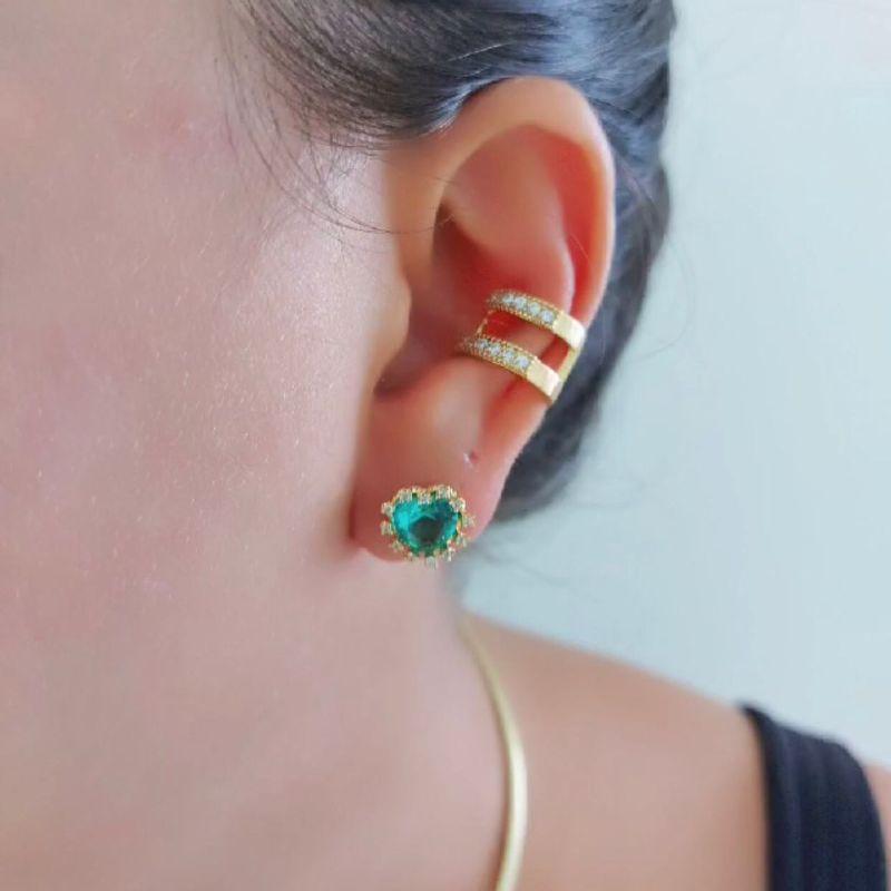 Brinco Coração Verde Cravejado