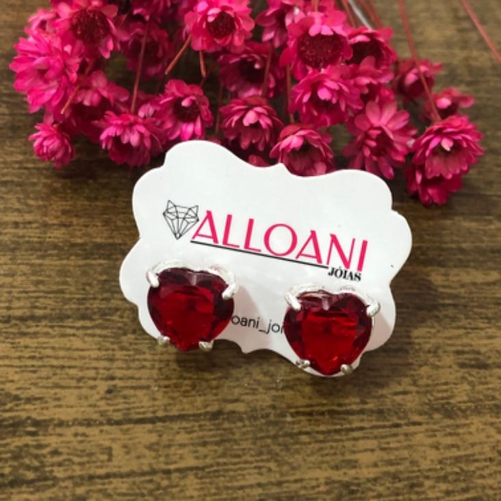 Brinco Coração Zirconia Vermelha