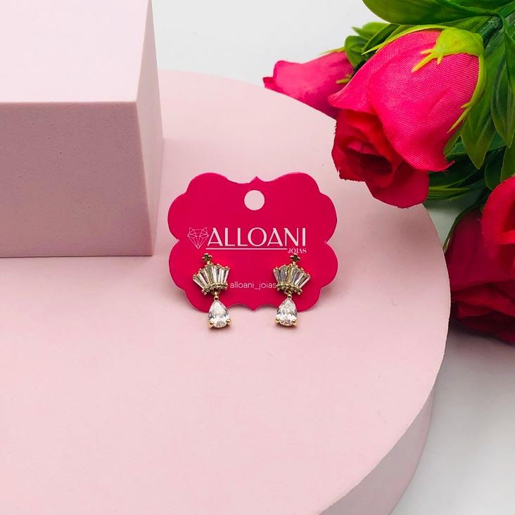 Brinco coroa com pedras e gota