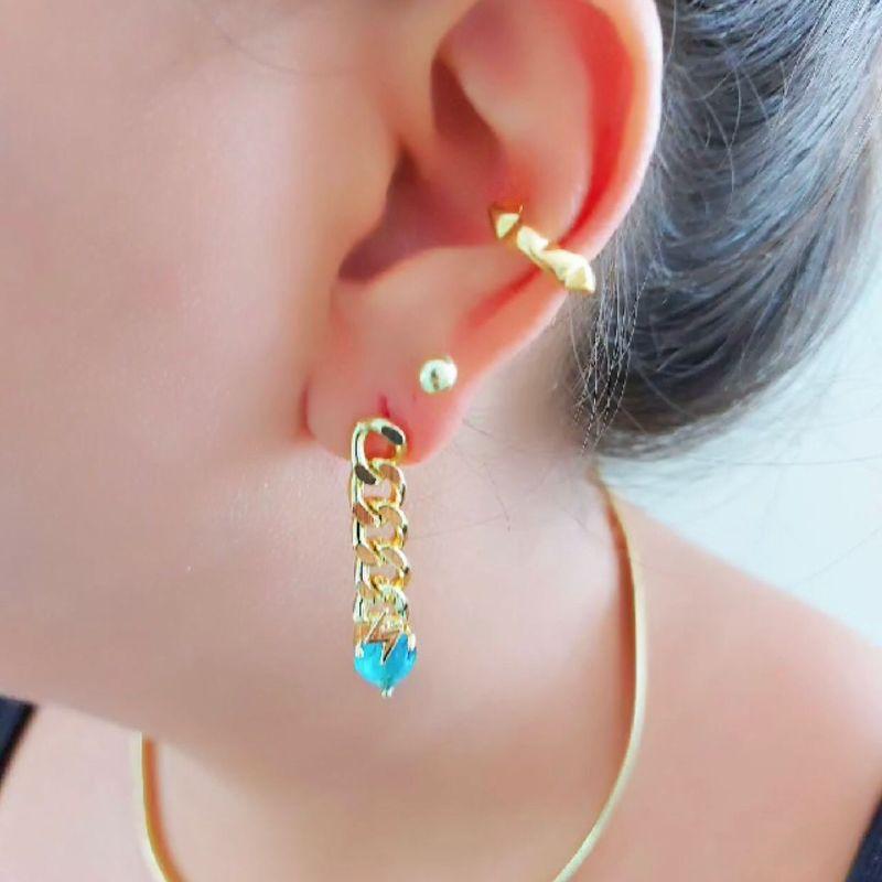 Brinco Corrente com Pedra Azul