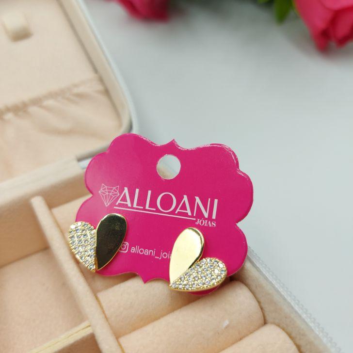 Brinco de Coração 2 Faces Lisa e Cravejada