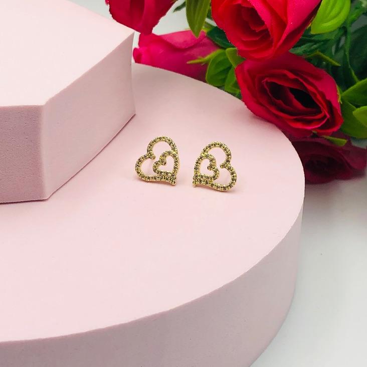 Brinco Dois Coração Cravejado