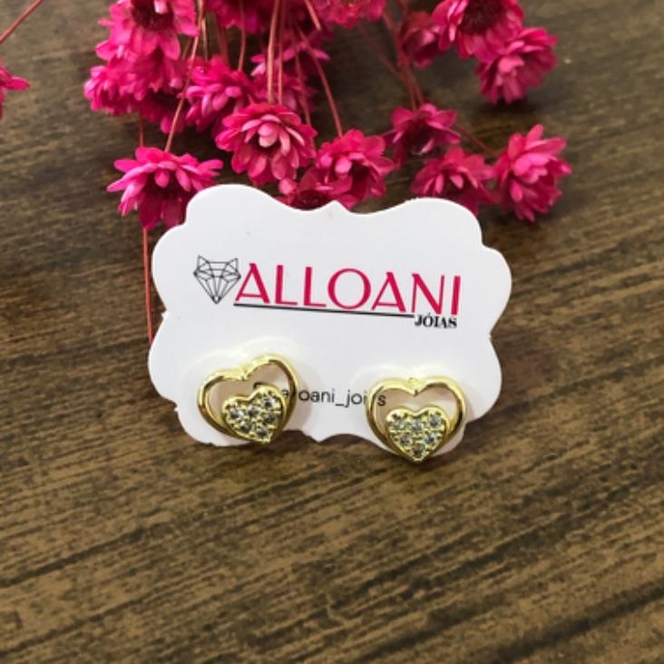 Brinco Dois Corações Cravejado