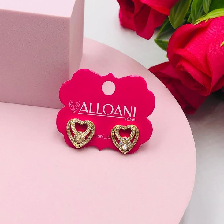 Brinco Dois Corações Cravejado