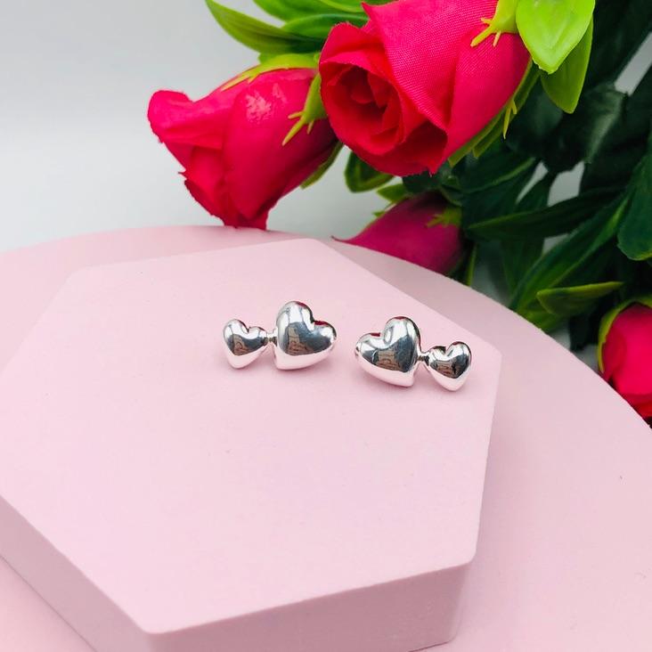 Brinco Duplo Coração Liso