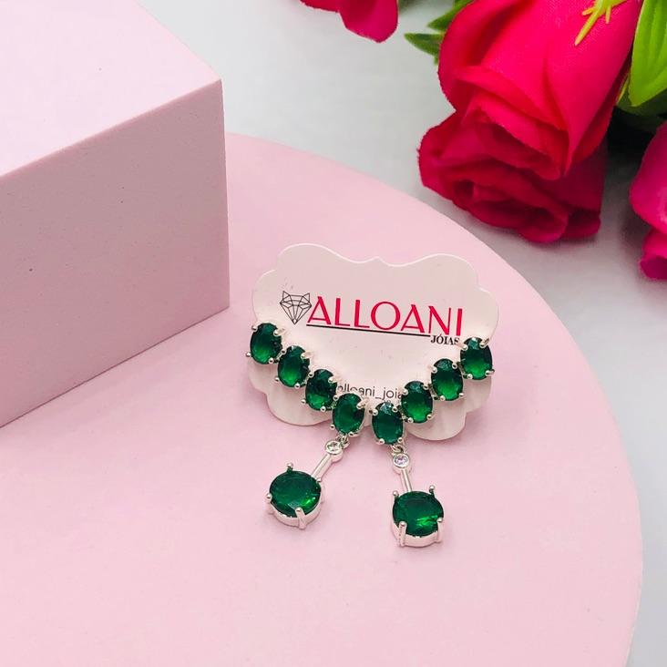 Brinco Ear Cuff com Pedras Verdes