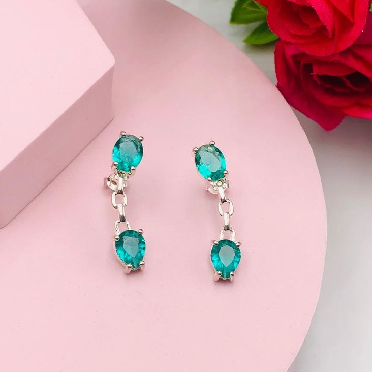 Brinco Ear Cuff com Pedras Verdes