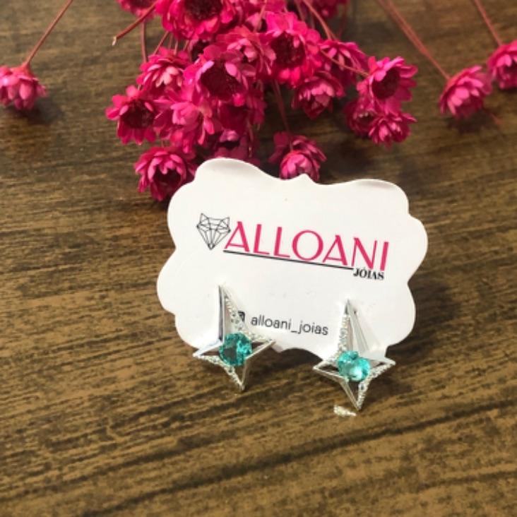 Brinco Estrela com Pedra Verde